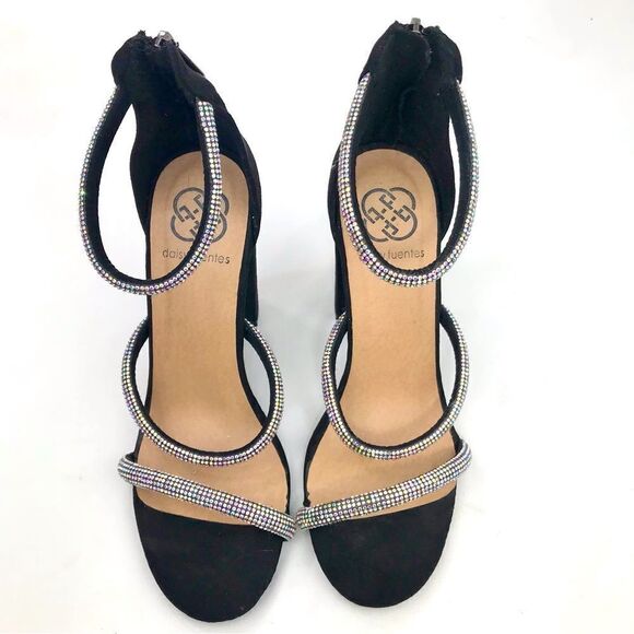 Daisy Fuentes RYATT Black Fabric Rhinestone Sparkle Heeled Sandals - Picture 7 of 16